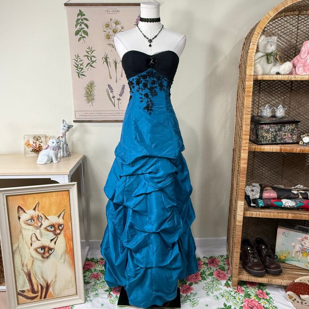 Y2k Beaded Floral Ruched Strapless Formal Dress Romantic Dark Fairy Whimsigoth 4
